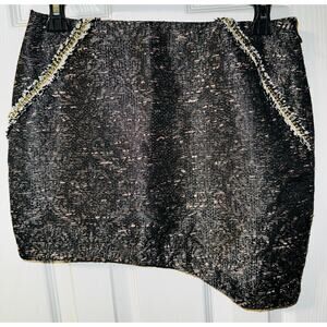 English Rose Black/Gold Boucle Asymmetric Hem Tweed Mini‎ Skirt size Small NEW